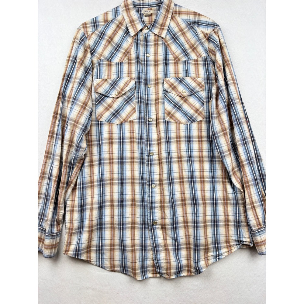 Carbon Western Shirt Mens XL Pearl Snap Plaid Cowboy